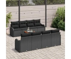 Lauko baldų komplektas Sodo Sofų Rinkinys su pagalve 9 pcs Juoda poliratanas
