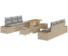 Lauko baldų komplektas Sodo Sofų Rinkinys su pagalve 9 pcs Smėlio poliratanas