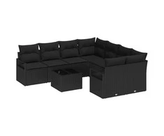 Sofos komplektas su pagalve 9 pcs Juoda poliratanas