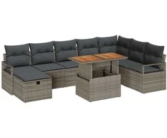 Lauko baldų komplektas Sodo Sofų Rinkinys su pagalve 9 pcs Pilka poliratanas