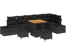 Lauko baldų komplektas Sodo Sofų Rinkinys su pagalve 9 pcs Juoda poliratanas