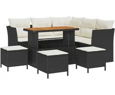 Sodo Sofų Rinkinys su pagalve 9 pcs Juoda ir kreminė