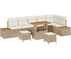 Sodo Sofų Rinkinys su pagalve 9 pcs Smėlio Poli ratanas