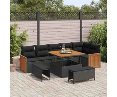 Sodo Sofų Rinkinys su pagalve 9 pcs Juoda