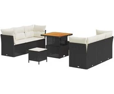 Sodo Sofų Rinkinys 9 pcs Juoda ir kreminė poliratanas