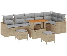 Lauko baldų komplektas Sodo Sofų Rinkinys 9 pcs Smėlio poliratanas