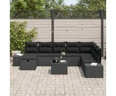 Lauko baldų komplektas Sodo Sofų Rinkinys su pagalve 9 pcs Juoda poliratanas