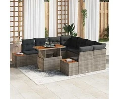 Lauko baldų komplektas Sodo Sofų Rinkinys su saugykla 9 pcs Pilka Poli ratanas