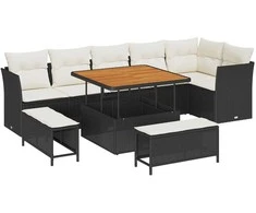 Lauko baldų komplektas Sodo Sofų Rinkinys 9 pcs Juoda poliratanas
