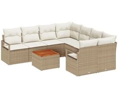 Lauko baldų komplektas Sodo Sofų Rinkinys 9 pcs Bežinė ir kreminė poliratanas