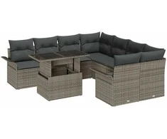 Lauko baldų komplektas Sodo Sofų Rinkinys su pagalve 9 pcs Pilka poliratanas