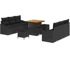 Sodo Sofų Rinkinys su pagalve su saugykla 9 pcs Juoda