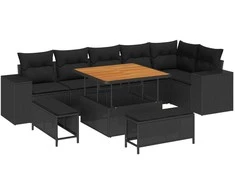 Lauko baldų komplektas Sodo Sofų Rinkinys su pagalve 9 pcs Juoda poliratanas