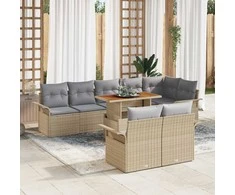 Sodo Sofų Rinkinys su saugykla 9 pcs Smėlio Poli ratanas