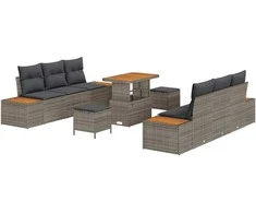 Lauko baldų komplektas Sodo Sofų Rinkinys 9 pcs Pilka poliratanas