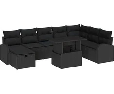 Sodo Sofų Rinkinys su pagalve 9 pcs Juoda Poli ratanas