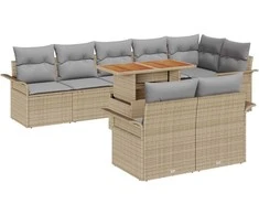 Sodo Sofų Rinkinys su saugykla 9 pcs Smėlio Poli ratanas