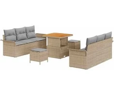 Lauko baldų komplektas Sodo Sofų Rinkinys su pagalve 9 pcs Smėlio poliratanas
