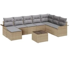 Sodo Sofų Rinkinys su pagalve 9 pcs Juoda Poli ratanas