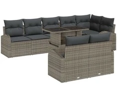 Lauko baldų komplektas Sodo Sofų Rinkinys su saugykla 9 pcs Pilka Poli ratanas