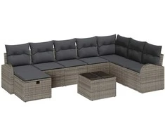 Lauko baldų komplektas Sodo Sofų Rinkinys su pagalve 9 pcs Pilka Poli ratanas