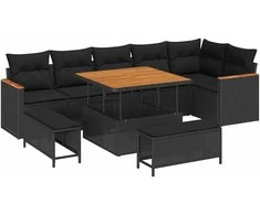 Lauko baldų komplektas Sodo Sofų Rinkinys 9 pcs Juoda poliratanas