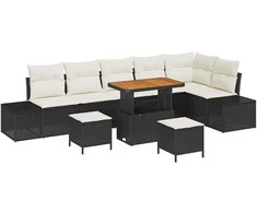 Lauko baldų komplektas Sodo Sofų Rinkinys su pagalve 9 pcs Juoda poliratanas