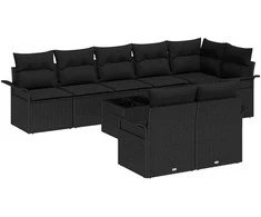 Lauko baldų komplektas Sodo Sofų Rinkinys su saugykla 9 pcs Juoda poliratanas