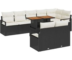Sodo Sofų Rinkinys su pagalve su pagalve 9 pcs Juoda ir kreminė