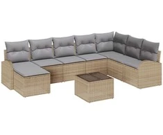 Lauko baldų komplektas Sofos komplektas 9 pcs Bežė ir šviesiai pilka poliratanas
