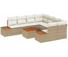 Lauko baldų komplektas Sodo Sofų Rinkinys su pagalve 9 pcs Smėlio Poli ratanas