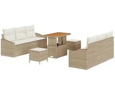 Sodo Sofų Rinkinys su pagalve 9 pcs Bežinė ir kreminė