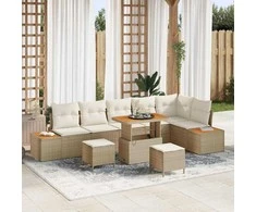 Lauko baldų komplektas Sodo Sofų Rinkinys 9 pcs Smėlio poliratanas