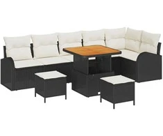 Lauko baldų komplektas Sodo Sofų Rinkinys su pagalve 9 pcs Juoda poliratanas