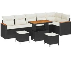 Lauko baldų komplektas Sodo Sofų Rinkinys 9 pcs Juoda poliratanas