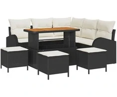 Lauko baldų komplektas Sodo Sofų Rinkinys su pagalve 9 pcs Juoda poliratanas