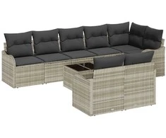 Lauko baldų komplektas Sodo Sofų Rinkinys 9 pcs Šviesiai pilka poliratanas
