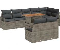 Sodo Sofų Rinkinys su saugykla 9 pcs Pilka Poli ratanas