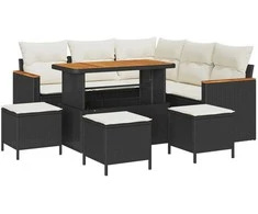 Lauko baldų komplektas Sodo Sofų Rinkinys 9 pcs Juoda poliratanas