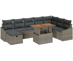 Lauko baldų komplektas Sodo Sofų Rinkinys su pagalve 9 pcs Pilka poliratanas