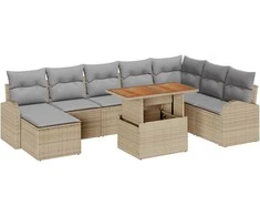Lauko baldų komplektas Sodo Sofų Rinkinys su saugykla 9 pcs Smėlio Poli ratanas