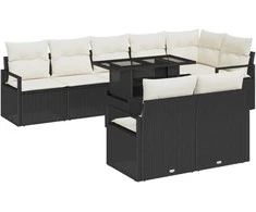 Sodo Sofų Rinkinys 9 pcs Juoda ir kreminė poliratanas