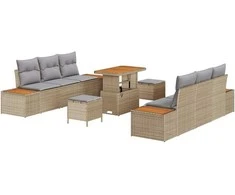Lauko baldų komplektas Sodo Sofų Rinkinys 9 pcs Smėlio poliratanas