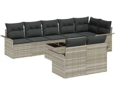 Lauko baldų komplektas Sodo Sofų Rinkinys su saugykla 9 pcs Šviesiai pilka poliratanas