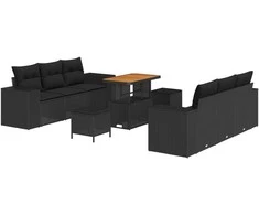 Sodo Sofų Rinkinys su pagalve 9 pcs Juoda Poli ratanas