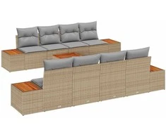 Lauko baldų komplektas Sodo Sofų Rinkinys su pagalve 9 pcs Smėlio Poli ratanas