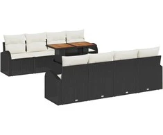 Sodo Sofų Rinkinys su saugykla 9 pcs Juoda Poli ratanas