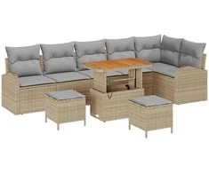 Lauko baldų komplektas Sodo Sofų Rinkinys su pagalve 9 pcs Smėlio poliratanas