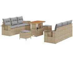 Lauko baldų komplektas Sodo Sofų Rinkinys su pagalve 9 pcs Smėlio poliratanas