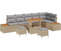 Sodo Sofų Rinkinys su pagalve 9 pcs Smėlio Poli ratanas